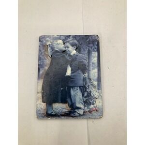 Vintage Photo Magnet Kids Kissing Boy Girl Cute Retro Collectible Figi Graphics